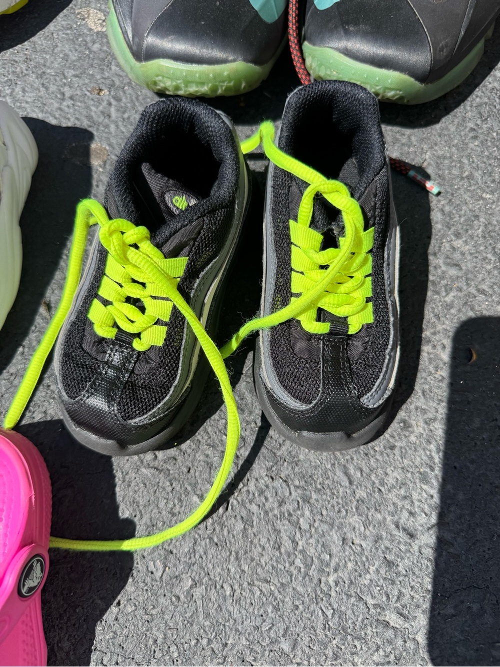 Kids Black Sneakers with Neon Green AirMax